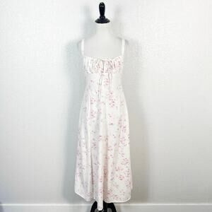 Sim &‎ Sam Womens Coquette Milkmaid Babydoll Feminine Floral Midi Dress Pink M